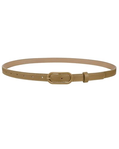 JASGOOD Women Skinny Belt for Jeans Dresses Fashion Thin Waist Belt with Oval Pin Buckle 0.7" Width - color: Khaki, size: Fit waist size 32''-36''