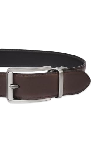 Men’s Casual Leather Belts - Reversible Belts For Men - Dual Side Adjustable buckle Dress Pants Mens Belts - color: Silver Round Buckle - Reversible Leather Belt, size: 34" - 36" Waist Adjustable