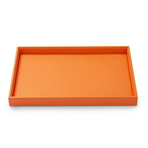 Oirlv Stackable Faux Leather Jewelry Tray for Drawer,Orange | Open Flat Layout,Stackable Tray Design,Drawer-Friendly Storage,Multi-Jewelry Display,Luxurious Color,13.8×9.5Inch - color: Orange, size: Flat Tray
