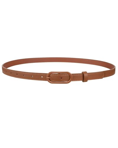 JASGOOD Women Skinny Belt for Jeans Dresses Fashion Thin Waist Belt with Oval Pin Buckle 0.7" Width - color: Brown, size: Fit waist size 32''-36''