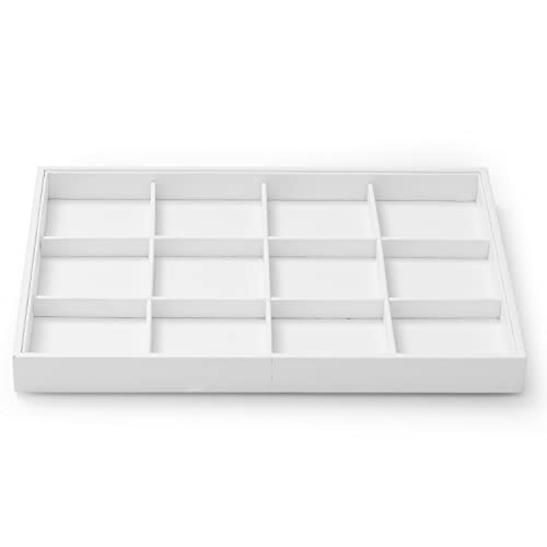 Oirlv Premium White Leather Stackable Jewelry Tray 12 Grid Jewelry Drawer Organizer Trays for Bracelets Earrings | 12 Divided Compartments,Stackable Storage,Drawer-Friendly Design,Watch and Bracelet Organization,13.8×9.5Inch - color: White, size: 12 Grid