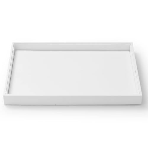 Oirlv Stackable Faux Leather Jewelry Tray for Drawer,White | Open Flat Layout,Stackable Tray Design,Drawer-Friendly Storage,Necklace,Watch,Multi-Jewelry Display,13.8×9.5Inch - color: White, size: Flat Tray