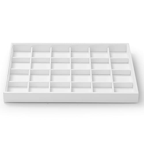 Oirlv Premium White Leather Stackable Jewelry Tray 24 Grid Jewelry Drawer Organizer Trays Rings Earrings Storage | 24 Divided Compartments,Small-Jewelry Sorting,Stackable Storage,Drawer Organization,13.8×9.5Inch - color: White, size: 24 Grid Tray