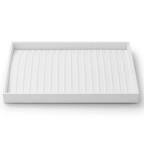 Oirlv Premium White Leather Stackable Jewelry Tray 18 Gird Necklace Bracelet Organizer Showcase Necklace Display Tray | Anti-Tangle Sections,Necklace and Bracelet Display,Stackable Storage,Drawer Organization,13.8×9.5Inch - color: White, size: 18 Grid Nec