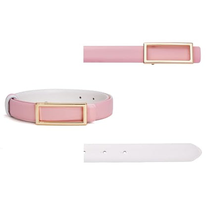 YooAi Womens Belt Reversible Leather Belt Skinny Thin Fashion Designer Waist Belts for Jeans Pants Dresses - color: White/Pink, size: M: Fit Waist 29"-32"