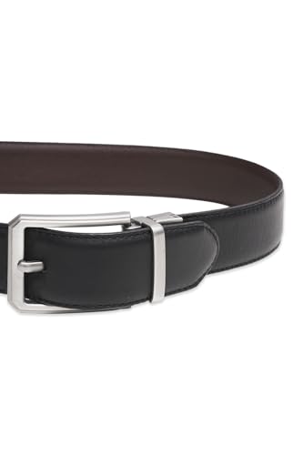 Men’s Casual Leather Belts - Reversible Belts For Men - Dual Side Adjustable buckle Dress Pants Mens Belts - color: Silver Straight Buckle - Reversible Leather Belt, size: 32" - 34" Waist Adjustable