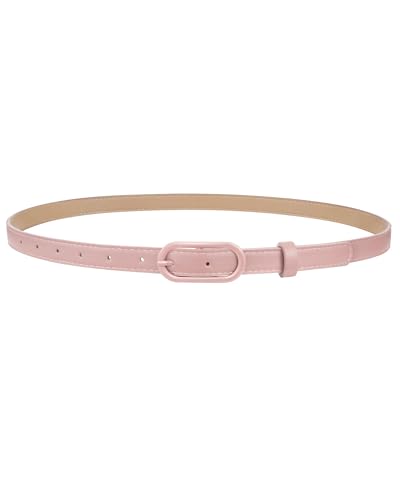 JASGOOD Women Skinny Belt for Jeans Dresses Fashion Thin Waist Belt with Oval Pin Buckle 0.7" Width - color: Pink, size: Fit waist size 32''-36''