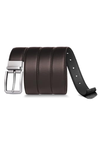 Men’s Casual Leather Belts - Reversible Belts For Men - Dual Side Adjustable buckle Dress Pants Mens Belts - color: Silver Straight Buckle - Reversible Leather Belt, size: 46" - 48" Waist Adjustable