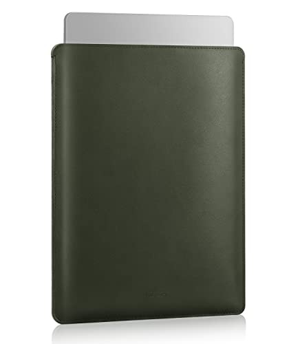 MoKo 14 Inch Laptop Sleeve Bag PU Leather Slim Protective Carrying Case | Laptop Carrying Case Fits MacBook Pro 14-inch M3/M2/M1, Midnight Green - color: Midnight Green, size: 14 Inch