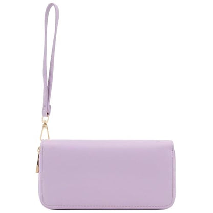 Double Zip Around PU Leather Wristlet Cell Phone Wallet - color: Lavender