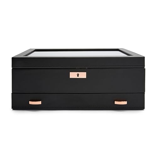 WOLF Axis 10-Piece Watch Box with Drawer, Copper - Features 10 Watch Compartments, Lock and Key, Suspended Watch Cushions, Smart Watch USB Port & Storage - color: Black/Copper, size: 10 Piece with Drawer