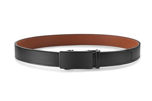 Men's Leather Belt with Ratchet Buckle - color: Basic Black, size: 32" to 38" Waist Adjustable