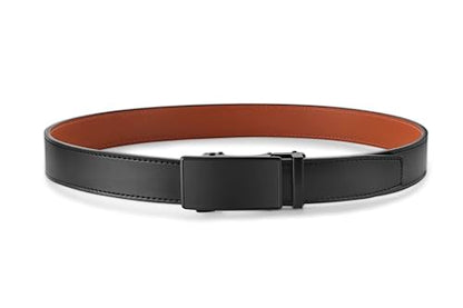 Men's Leather Belt with Ratchet Buckle - color: Basic Black, size: 32" to 38" Waist Adjustable