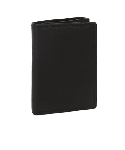 Leatherboss Leather Boys Slim Compact Flap Id and Coin Pocket Trifold Wallet for men women, Black - color: Black