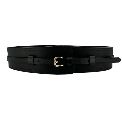 Women Wide Waistband, High and Low Waist Full Grain Leather Skinny Boho Concho Belt - color: Black, size: 40"(fits 38”-41”)
