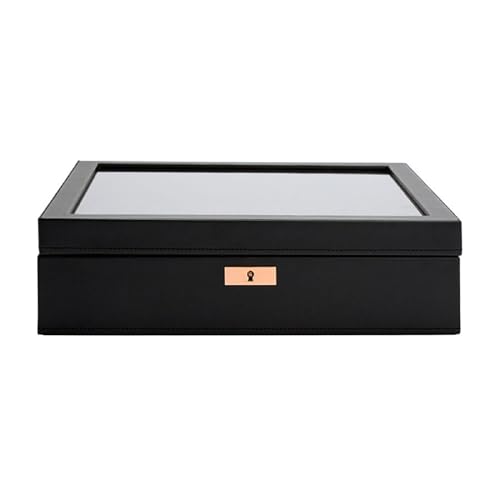 WOLF Axis 15-Piece Watch Box, Copper - Features 15 Watch Compartments, Lock and Key, Suspended Watch Cushions & Smart Watch USB Port - color: Black/Copper, size: 15 Piece