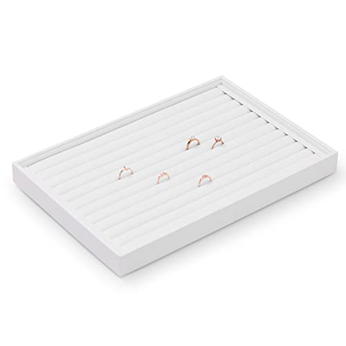 White PU Leather Ring Stud Earring Jewelry Display Organizer Tray | Easy-clean scratch-proof PU leather tray, orderly storage for rings earrings, for home vanity & retail holiday jewelry gifts - size: 11 Slot