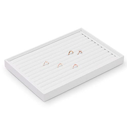 White PU Leather Ring Stud Earring Jewelry Display Organizer Tray | Easy-clean scratch-proof PU leather tray, orderly storage for rings earrings, for home vanity & retail holiday jewelry gifts - size: 11 Slot