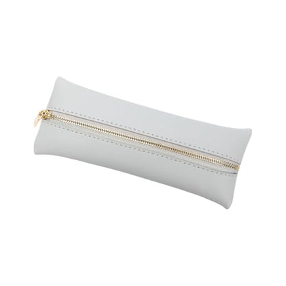 Faux Leather Pencil Case Slim Pencil Pouch Small Pen Case Simple Design Stationary Storage Bag - color: Gray/FL