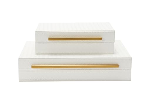 Kingflux White Set of 2pcs Decorative Boxes, Home Storage Boxes Jewelry Organizer, Shelf Orgnizer Box Woment&Men's Accessory Organizer (White) - color: White