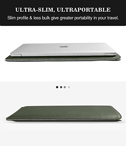 MoKo 14 Inch Laptop Sleeve Bag PU Leather Slim Protective Carrying Case | Laptop Carrying Case Fits MacBook Pro 14-inch M3/M2/M1, Midnight Green - color: Midnight Green, size: 14 Inch