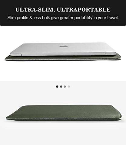 MoKo 14 Inch Laptop Sleeve Bag PU Leather Slim Protective Carrying Case | Laptop Carrying Case Fits MacBook Pro 14-inch M3/M2/M1, Midnight Green - color: Midnight Green, size: 14 Inch