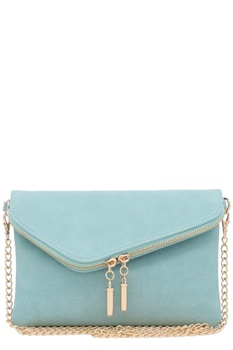 FashionPuzzle Envelope Wristlet Clutch Crossbody Bag with Chain Strap - color: Bluebell