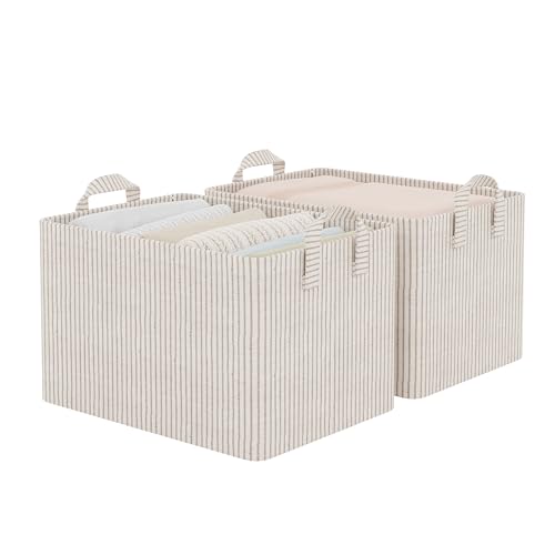 StorageWorks Storage Bins, Fabric Storage Bins for Shelves, Large Storage Baskets with Metal Frame, Closet Baskets and Bins with Handles, Khaki and Beige Stripes, 2-Pack - color: Khaki and Beige Stripes, size: 16 ½" L x 12" W x 10 ¼" H