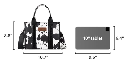 Wrangler Cow Print Tote Bag for Women Western Purse Boho Top Handle Satchel Handbag with Signature Strap - color: Leopard Print Khaki