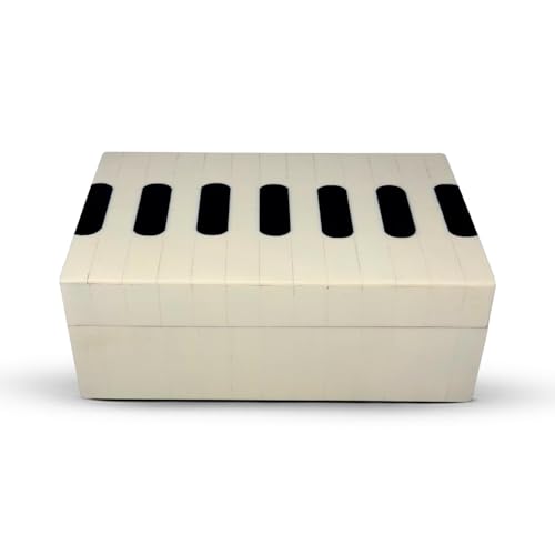 Perilla Home Home Decor Decorative Storage Wooden Box Small Piono Organizer Tool Stash Card Craft Treasure Trinket Memory Keepsake Jewelry Box for Men and Women, Gifts For All, Black and Off White - color: Black and off white Piono