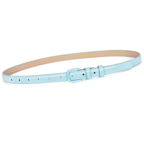 WHIPPY Women Skinny Leather Belt Thin Waist Jeans Belt for Pants in Pin Buckle Belt - color: Blue, size: Suit Pants 30"-36"