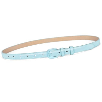 WHIPPY Women Skinny Leather Belt Thin Waist Jeans Belt for Pants in Pin Buckle Belt - color: Blue, size: Suit Pants 30"-36"
