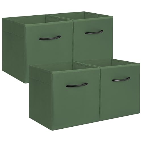 StorageWorks 11in Leather Storage Cubes, Cube Organizer Bins, Green, 4-Pack | Reinforced Handle & Front Panel, Faux Leather Front, Non-woven Fabric, Collapsible, Space-Saving, For Closet, Bedroom, Office - color: Green, size: 11 Inch
