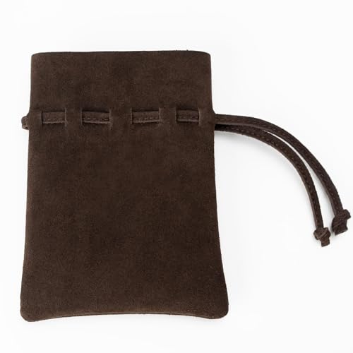 Medieval Drawstring Coin Pouch Bag,Leather Coin Pouch,Renaissance Drawstring Pouch Dice Bag,Small Coin Purse for Women/Men,Brown Swayze Suede - color: Dark Brown