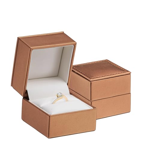 Premium Small Engagement & Wedding Ring Box - Soft Leather Jewelry Box - Ring Jewelry Case for Proposal - Ring Holder for Men & Women, Perfect for Wedding Day Gift - by Allure Pack - color: Bronze, size: Ring Box