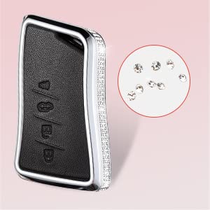 for Lexus Key Fob Cover with Keychain, Black Genuine Leather Crystal Key Case Protection Shell Compatible with Lexus ES350 ES300h UX200 LS500 LS500H LC500 LC500h Smart Key - size: for lexus B