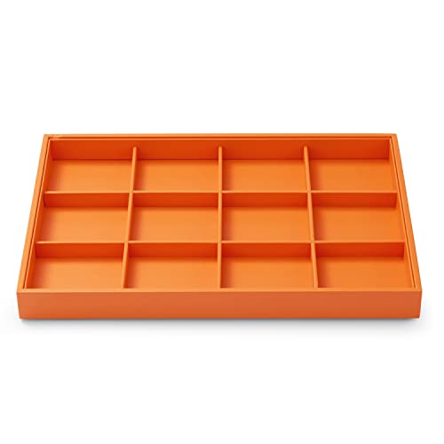 Oirlv 12-Compartment Stackable Jewelry Organizer Tray,Orange | 12 Divided Compartments,Stackable Storage,Drawer-Friendly Design,Watch and Bracelet Organization,13.8×9.5Inch - color: Orange, size: 12 Grid Tray