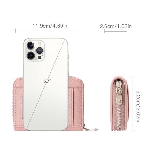 GOIACII Womens Credit Card Holder Wallet Zip RFID Blocking Card Case Wallets Compact Size with ID Window Pink - color: B04 Pink
