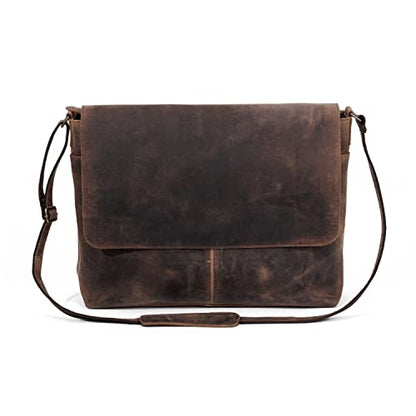 Leather messenger satchel laptop briefcase for men and women best handmade buffalo office computer bag - size: 16 Inches