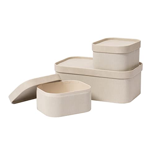 LA JOLIE MUSE Decorative Storage Boxes with Lids Faux Leather, Grey 3 Pack | Vegan Leather Lids, Fluted Cardboard Storage Basket, Organizer for Jewelry, Shelves, Bedroom & Closet Storage Memory Box - color: Gray