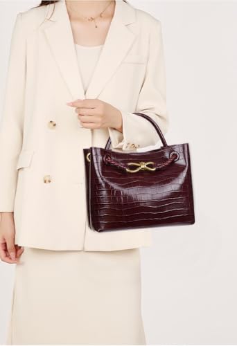 Woven Tote Bag for Women Leather Shoulder Handbag Designer Top Handle Purses - color: C-bordeaux Red