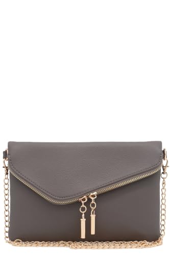 FashionPuzzle Envelope Wristlet Clutch Crossbody Bag with Chain Strap - color: Grey
