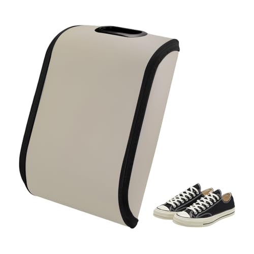 Sun Walker Car Shoe Organizer, Waterproof PVC Leather Auto Shoe Holder with Handle & Zipper, Universal Portable Rear Seat Shoes Storage Box Trunk Organizer for Most Vehicles (Beige) - color: Beige