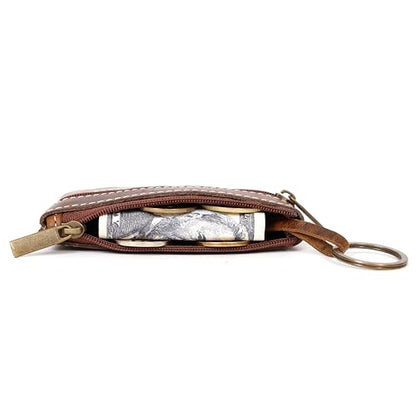 Coin Purse for Men,Coin Pouch for Men,Genuine Leather Mens Tray Purses Coin Purse Cash Change Wallet Key Holder Money Pouch (Cognac Brown) - color: Cognac Brown