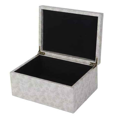 HofferRuffer Faux Leather Decorative Box, Large Wooden Structure Keepsake Box Accessory Organizer Jewelry Organizer with Hinged Lid, Storage Container for Home or Office (Grey) - color: Grey