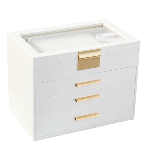 BOOVO Jewelry Boxes for Women, White and Black 6 Layer Large Jewelry Box for Necklace, Bracelet, Earrings, Rings Storage, Jewelry holder Organizer for Girls Gift (Clear White, 4 layer) - color: Clear White, size: 4 layer