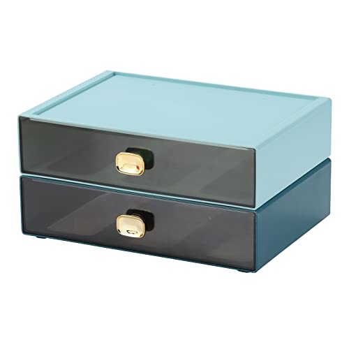 Desktop Storage Drawers, Plastic Countertop Printer Paper Organizer | Blue & Cyan, 2 Large Deep Drawers, Acrylic Organizer for Craft Storage File Cabinet, Tabletop Pen Holder, Teacher Toolbox - color: 2 Large Drawers, BU & CYAN