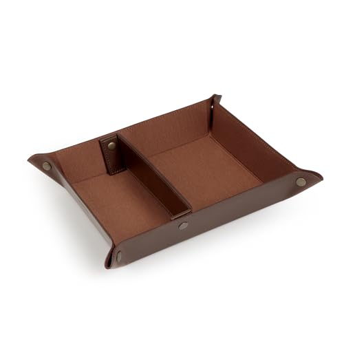 Londo PU Vegan Leather Valet Tray for Men — Catchall EDC for Keys, Wallet, Watch, AirPods — Nightstand & Entryway Tray, Snap Corners Fold Flat for Travel, 9.45 x 7.87 in, Dark Brown - color: Dark Brown