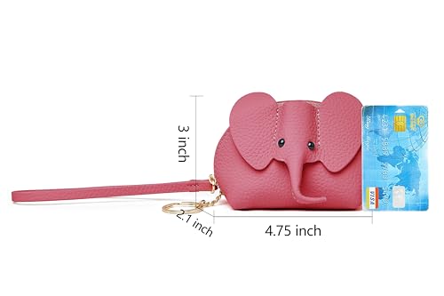 DORIS&JACKY Small Leather Coin Purse for Women Mini Elephant Zipper Wallet - color: 7-Rose Pink