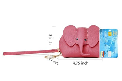 DORIS&JACKY Small Leather Coin Purse for Women Mini Elephant Zipper Wallet - color: 7-Rose Pink